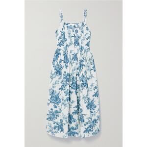 LoveShackFancy Majory Floral Cotton Midi Dress - Us 4 Blue